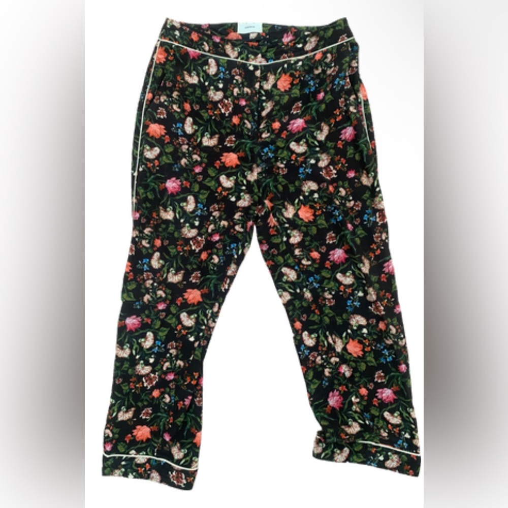 ERDEM Silk Black Floral Print Trousers